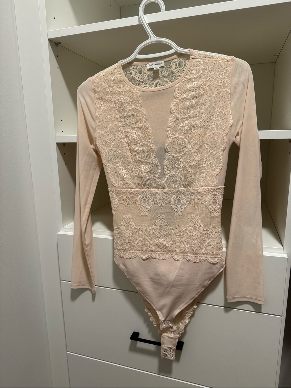 Gentle Fawn Intimates Blush Lace Bodysuit Long Sleeve Sheer Mesh Lace Size XS